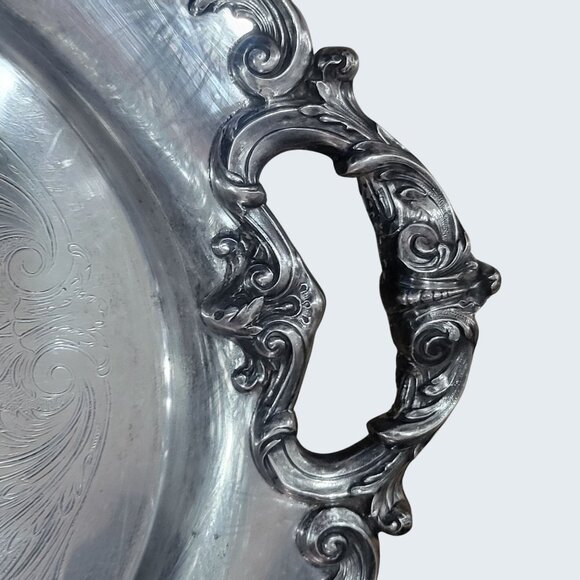 Reed & Barton King Francis Large Handled Metal Serving Tray Silverplate - Picture 9 of 16